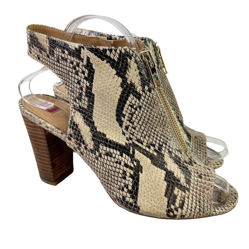 Elaine Turner Snakeskin Womens Peep Toe Chunky High Heels Slingback Sandals sz 9